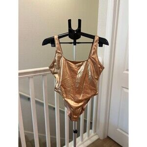 SKIMS New With Tags! One Piece Metallic Rose Gold High Cut Swimsuit Size XL!